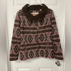 Powder River Panhandle Slim Aztec Print Wool Blend Jacket Size Small Sherpa